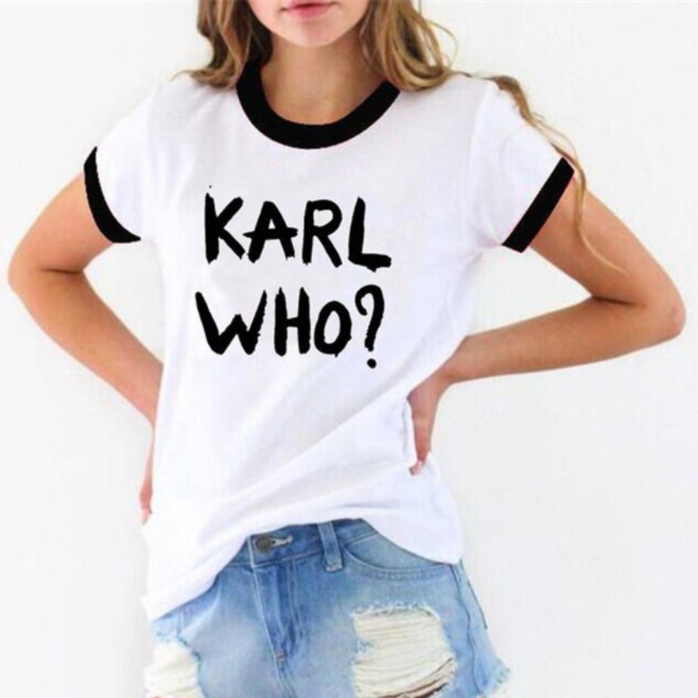 FREE WITH PURCHASE: "Karl Who?" Varsity T-Shirt - Picture 1 of 1